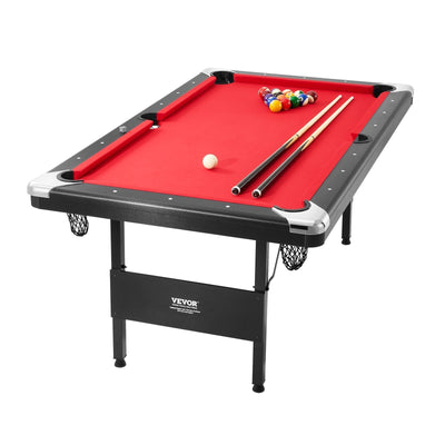 VEVOR VP69 6.3-Foot Folding Pool Table with Red Cloth – Black Frame