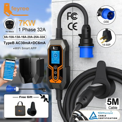 feyree TS-NACS 7kW Portable EV Charger, 32A, Smart App Control