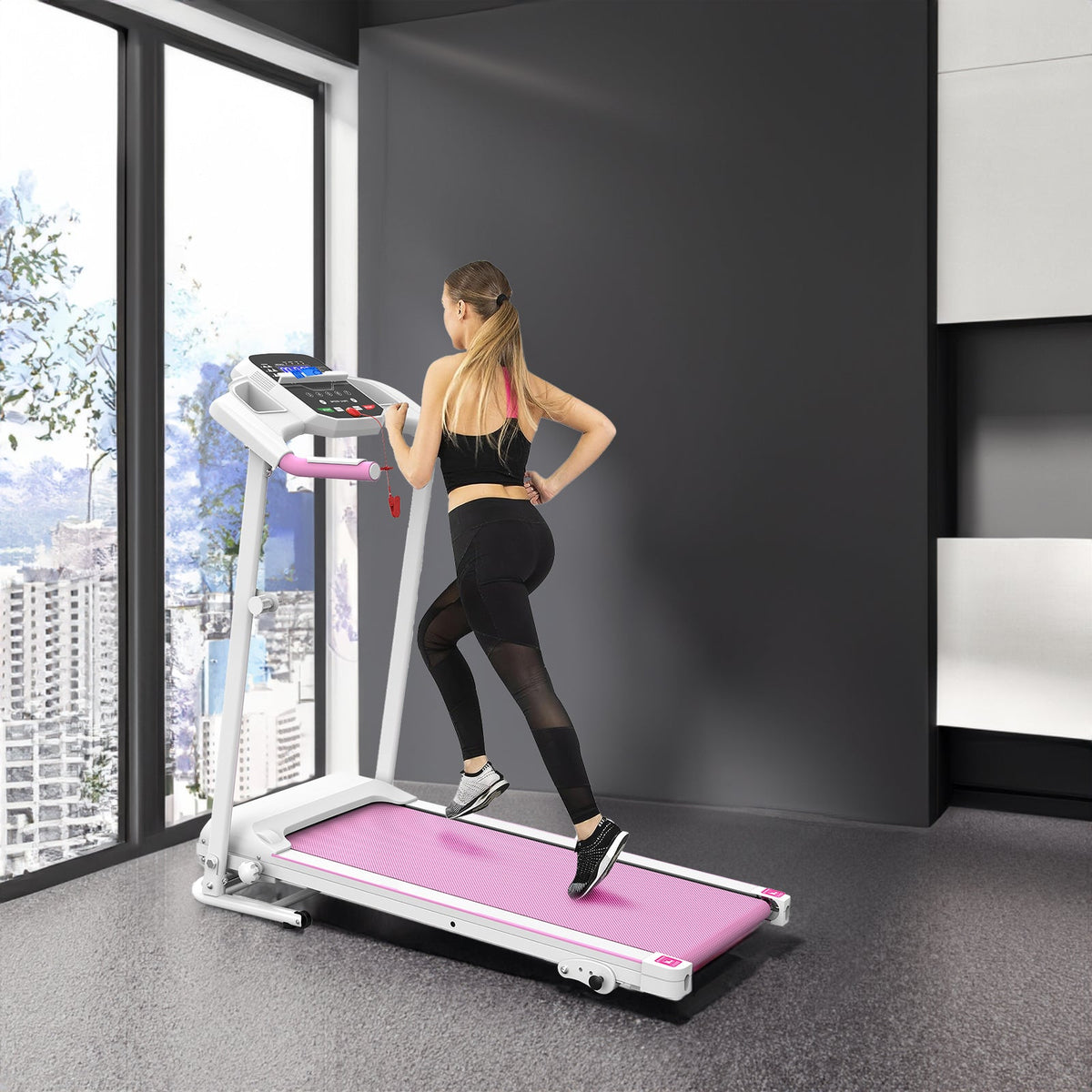 Foldable Electric Treadmill 2.5 HP, 265 lb Capacity, Pink and White