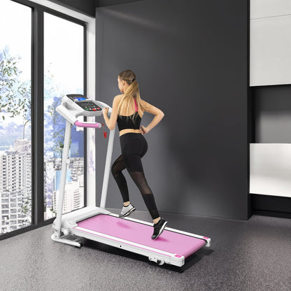 Foldable Electric Treadmill 2.5 HP, 265 lb Capacity, Pink and White