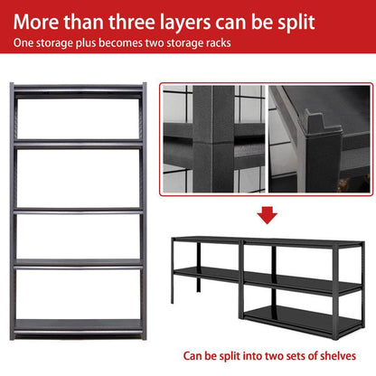 72 In. H 5-Tier Metal Shelves 2000 Lbs. Heavy Duty Storage Shelve Adjustable Garage Shelf Industrial Shelving Unit-Black