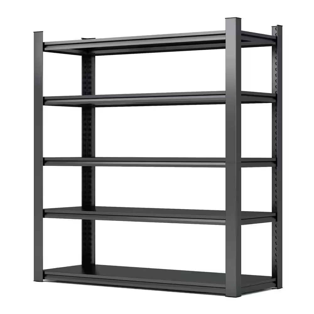 72 In. H 5-Tier Metal Shelves 2000 Lbs. Heavy Duty Storage Shelve Adjustable Garage Shelf Industrial Shelving Unit-Black