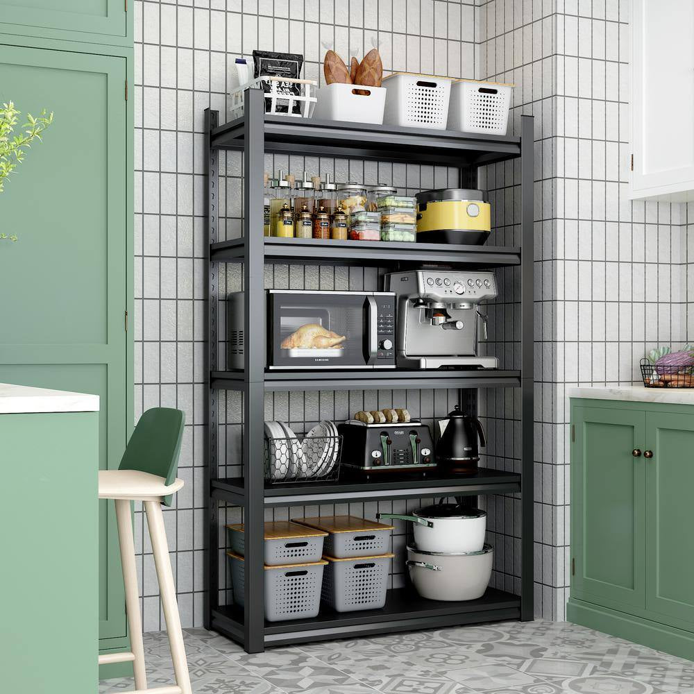 72 In. H 5-Tier Metal Shelves 2000 Lbs. Heavy Duty Storage Shelve Adjustable Garage Shelf Industrial Shelving Unit-Black