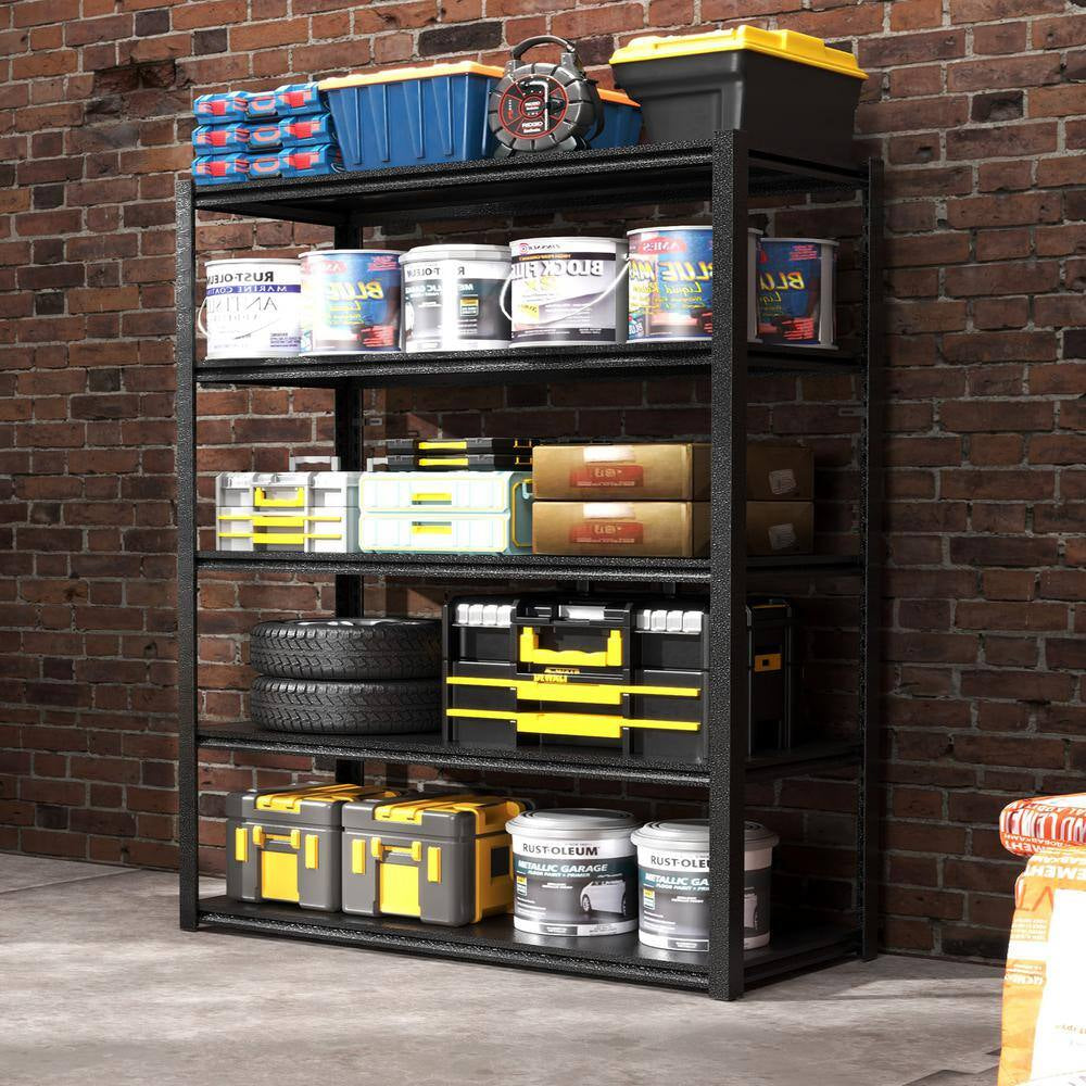 72 In. H 5-Tier Metal Shelves 2000 Lbs. Heavy Duty Storage Shelve Adjustable Garage Shelf Industrial Shelving Unit-Black