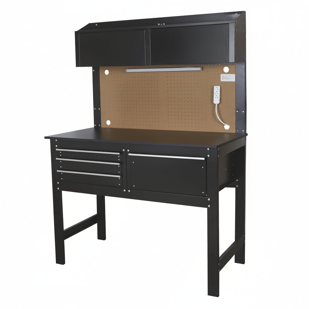 2-In-1 48-Inch Workbench and Cabinet Combo with Light, Steel, Wood