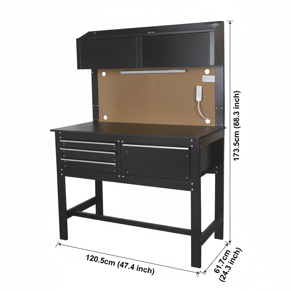 2-In-1 48-Inch Workbench and Cabinet Combo with Light, Steel, Wood — product view 2