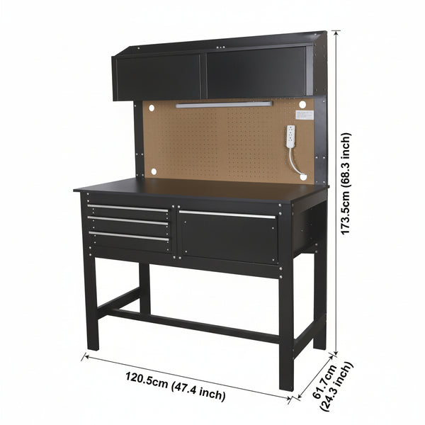 2-In-1 48-Inch Workbench and Cabinet Combo with Light, Steel, Wood