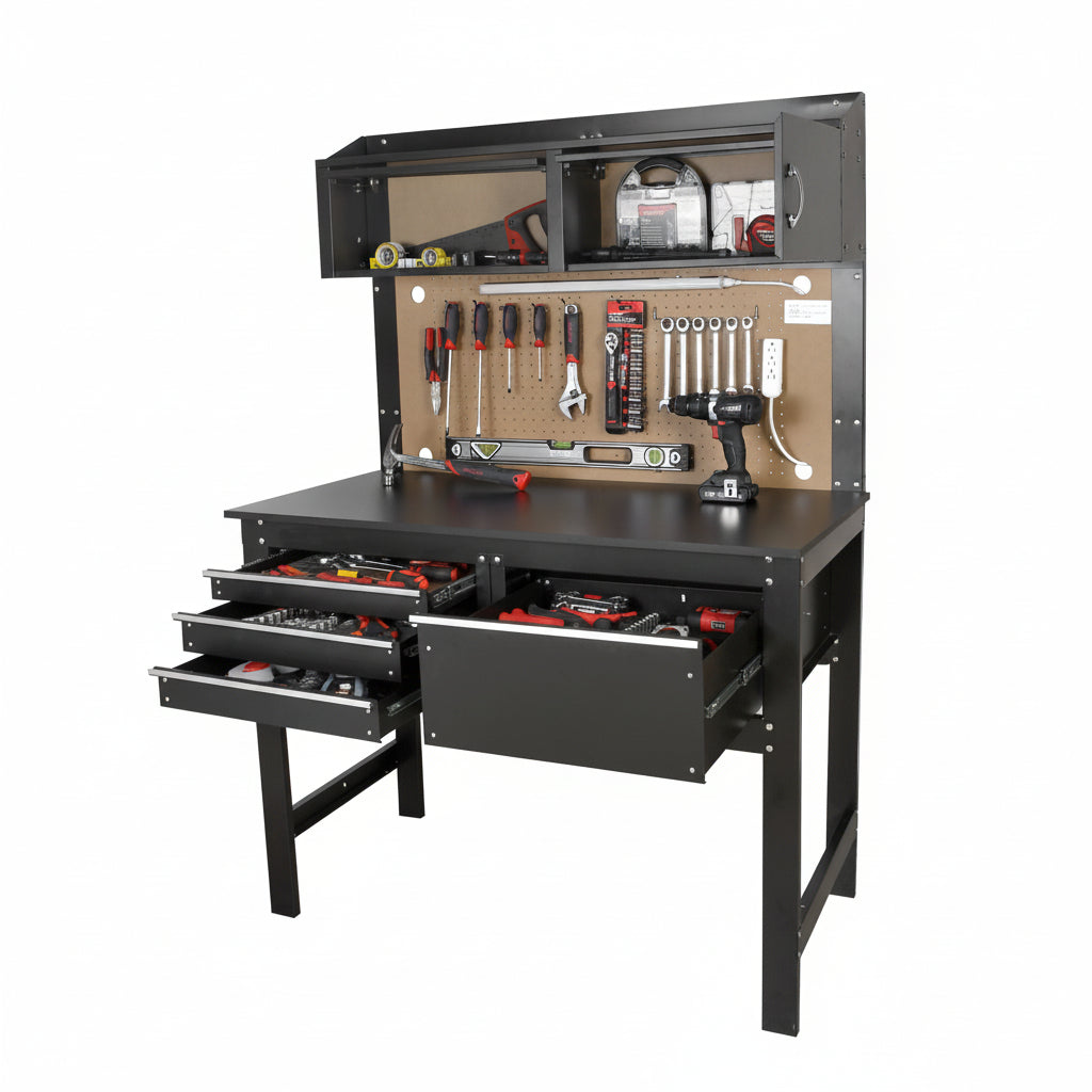 2-In-1 48-Inch Workbench and Cabinet Combo with Light, Steel, Wood — product view 3