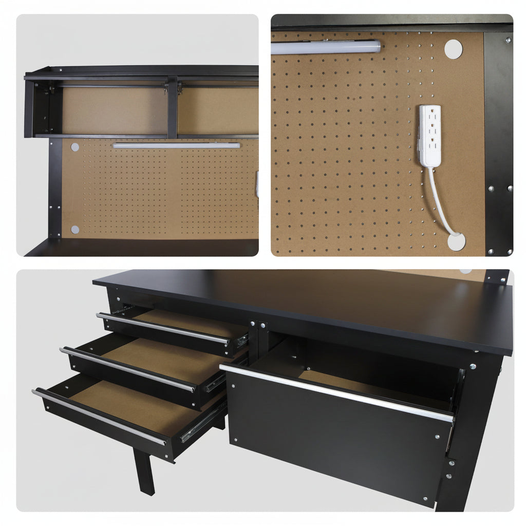 2-In-1 48-Inch Workbench and Cabinet Combo with Light, Steel, Wood — product view 4
