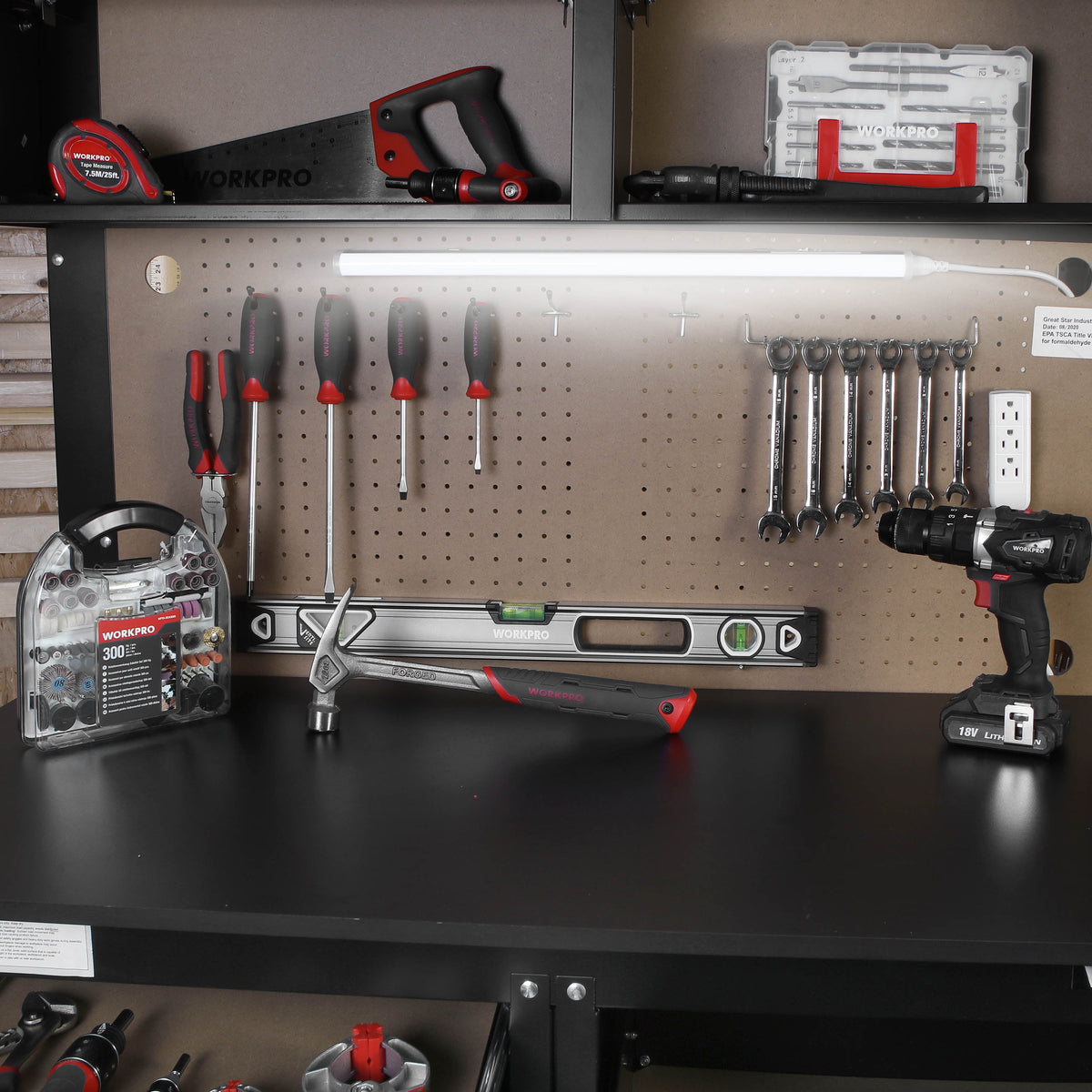 2-In-1 48-Inch Workbench and Cabinet Combo with Light, Steel, Wood — product view 7