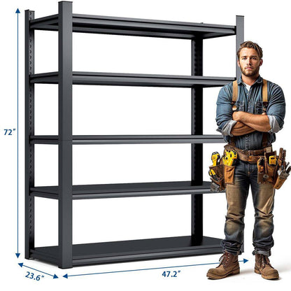 72 In. H 5-Tier Metal Shelves 2000 Lbs. Heavy Duty Storage Shelve Adjustable Garage Shelf Industrial Shelving Unit-Black