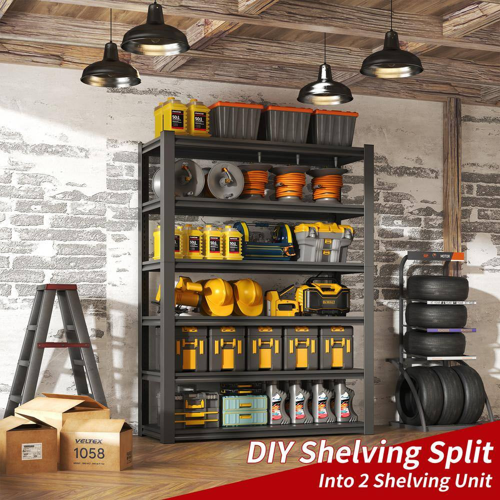 82 In. H 6-Tier Metal Shelve, 2400 Lbs. Heavy Duty Storage Shelve, Adjustable Garage Shelf Industrial Utility Rack-Black