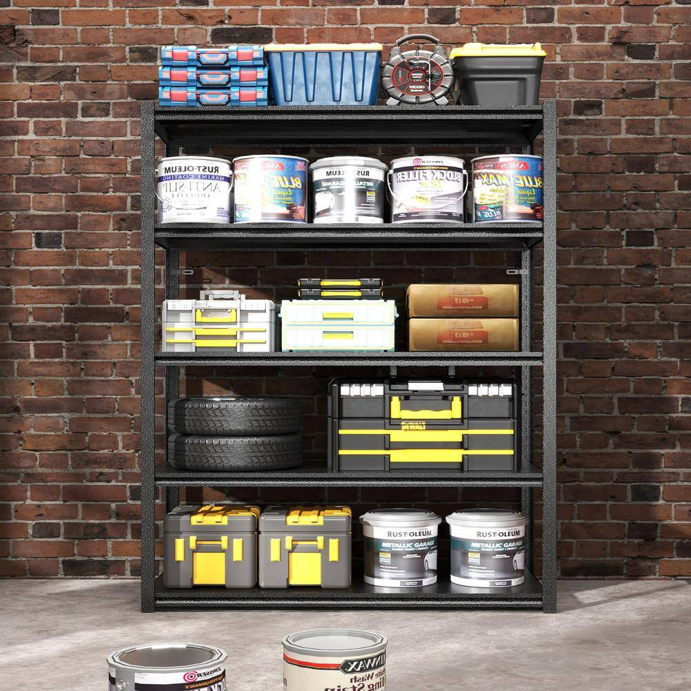 72 In. H 5-Tier Metal Shelves 2000 Lbs. Heavy Duty Storage Shelve Adjustable Garage Shelf Industrial Shelving Unit-Black
