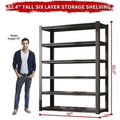 82 In. H 6-Tier Metal Shelve, 2400 Lbs. Heavy Duty Storage Shelve, Adjustable Garage Shelf Industrial Utility Rack-Black