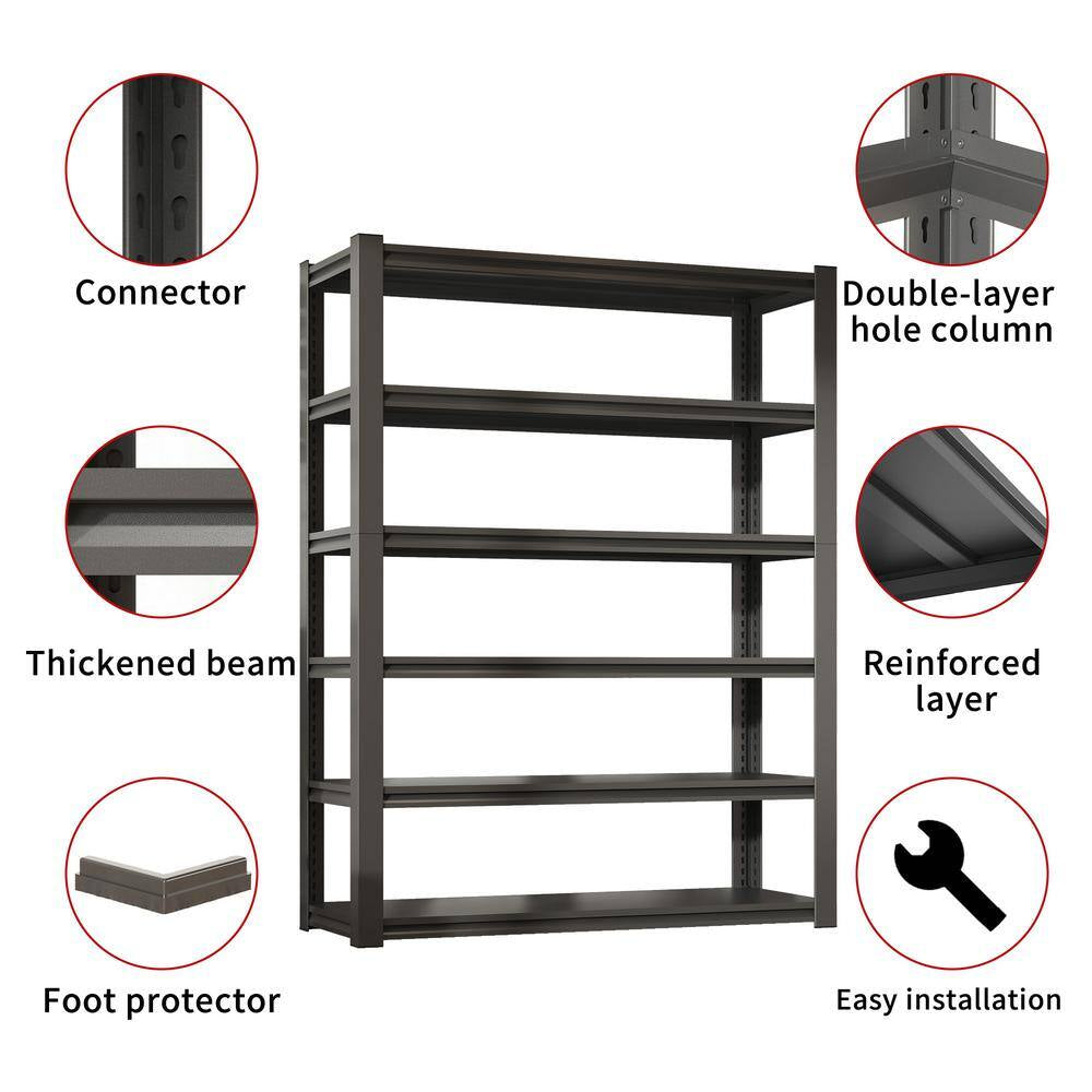 82 In. H 6-Tier Metal Shelve, 2400 Lbs. Heavy Duty Storage Shelve, Adjustable Garage Shelf Industrial Utility Rack-Black