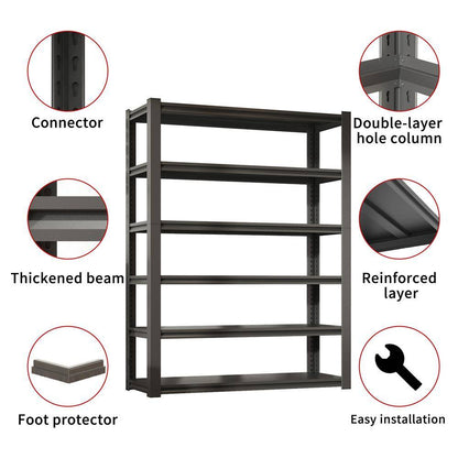 82 In. H 6-Tier Metal Shelve, 2400 Lbs. Heavy Duty Storage Shelve, Adjustable Garage Shelf Industrial Utility Rack-Black