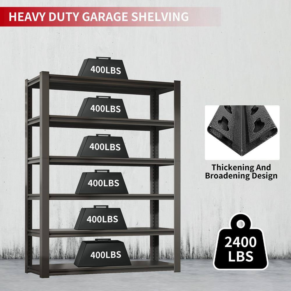 82 In. H 6-Tier Metal Shelve, 2400 Lbs. Heavy Duty Storage Shelve, Adjustable Garage Shelf Industrial Utility Rack-Black