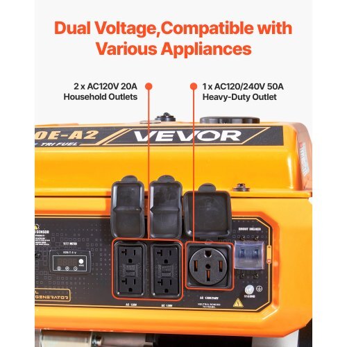 VEVOR GF12000E-A2 Tri-Fuel Portable Generator, 13,500W Peak Output