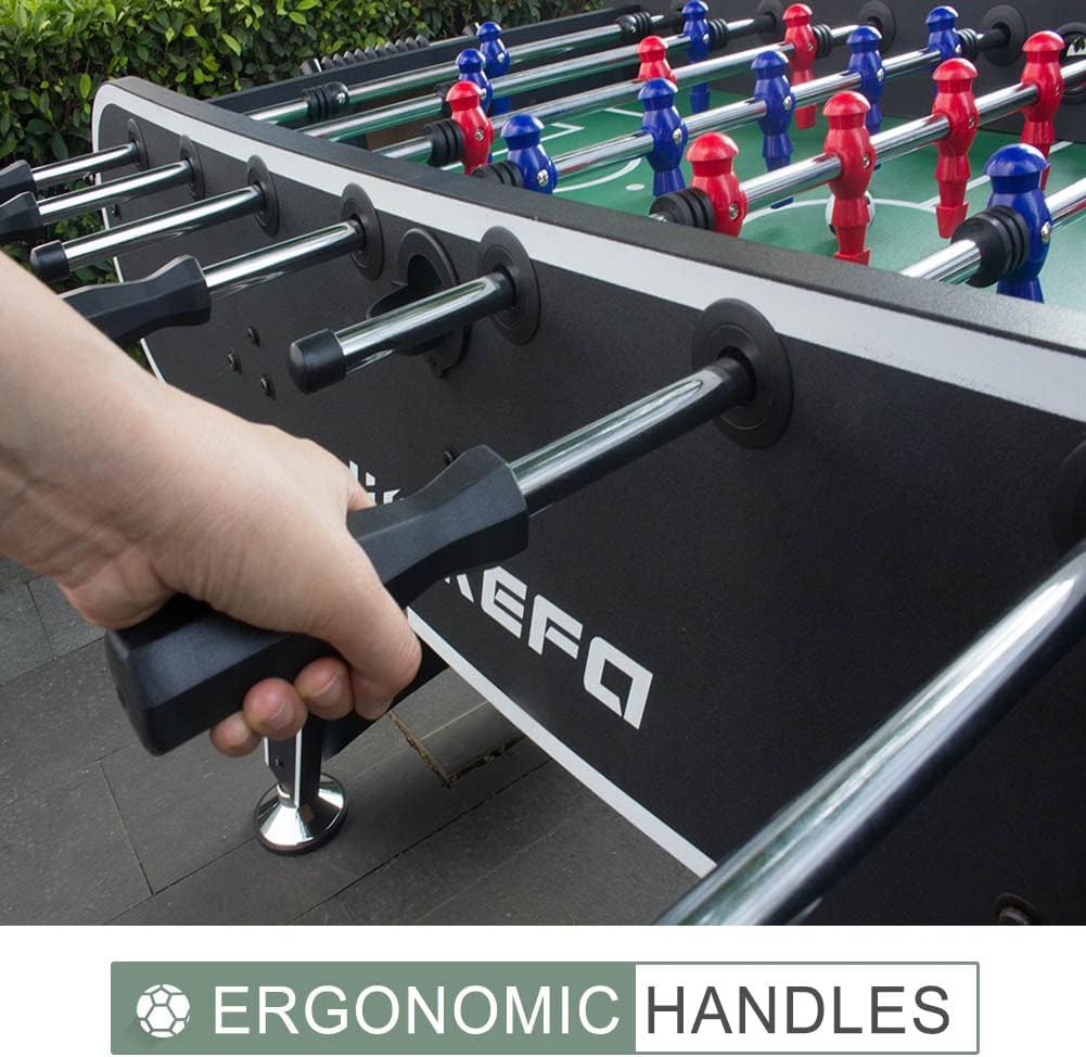 Black Foosball Table – 56-Inch Competition-Size Soccer Game with 2 Balls and Drink Holders