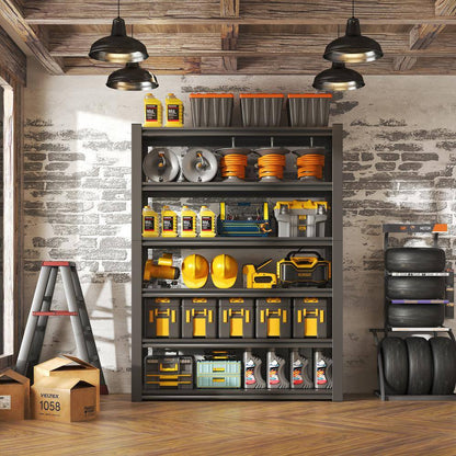 82 In. H 6-Tier Metal Shelve, 2400 Lbs. Heavy Duty Storage Shelve, Adjustable Garage Shelf Industrial Utility Rack-Black
