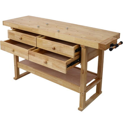 60In Workbench with 4 Drawers Wooden Workbench for Garage Workshop and Home