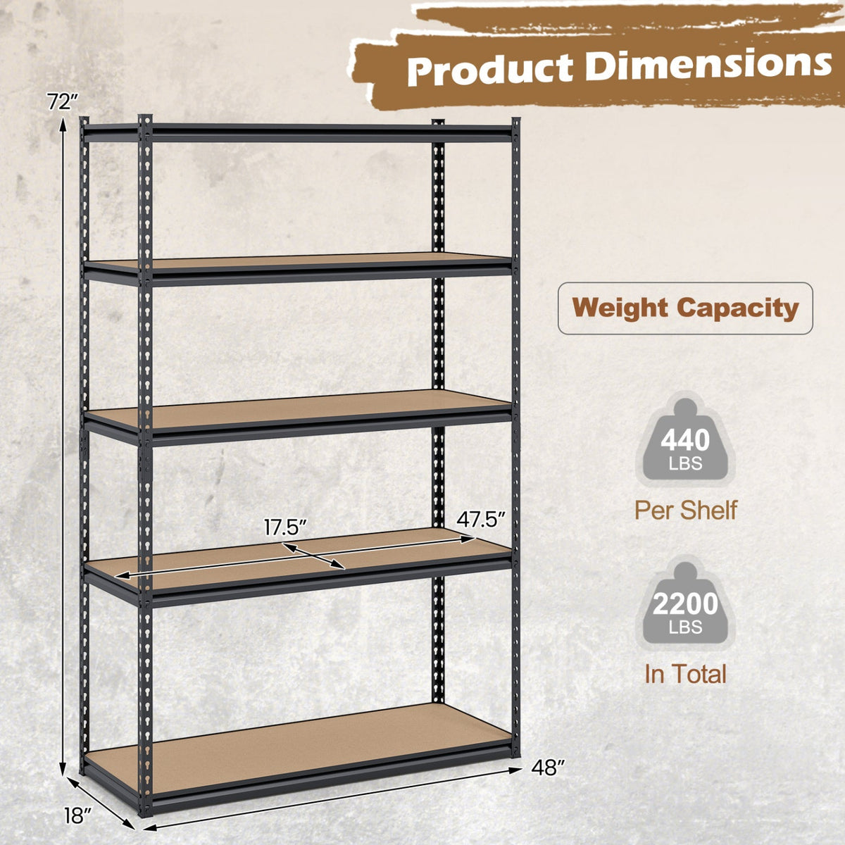 5-Tier Garage Shelving Unit – 2,200-Lb Total Capacity