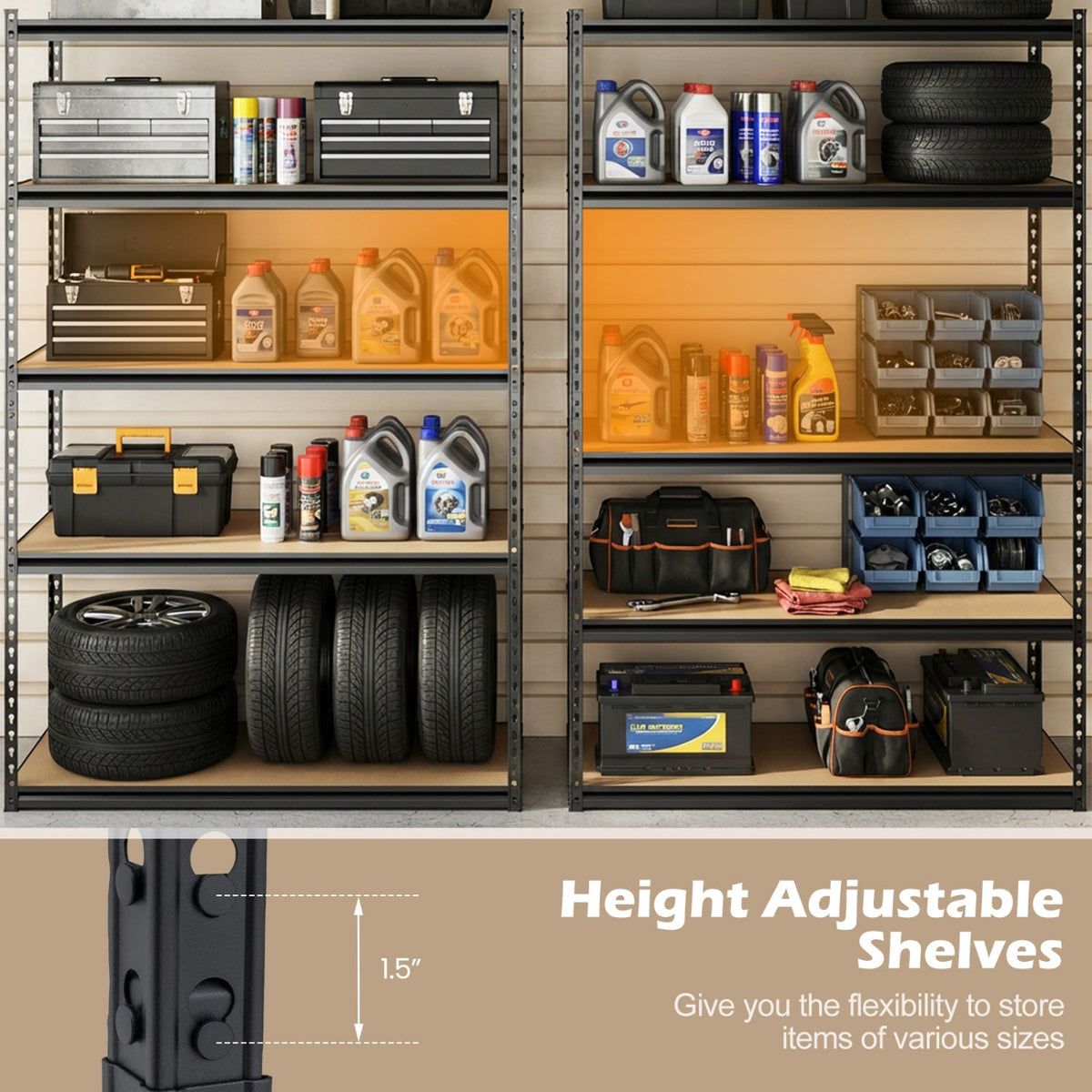 5-Tier Garage Shelving Unit – 2,200-Lb Total Capacity