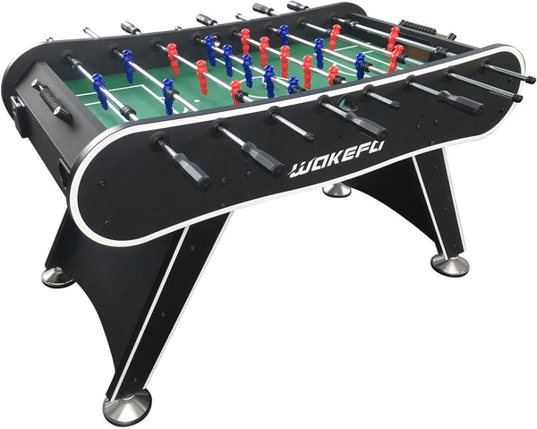 Black Foosball Table – 56-Inch Competition-Size Soccer Game with 2 Balls and Drink Holders