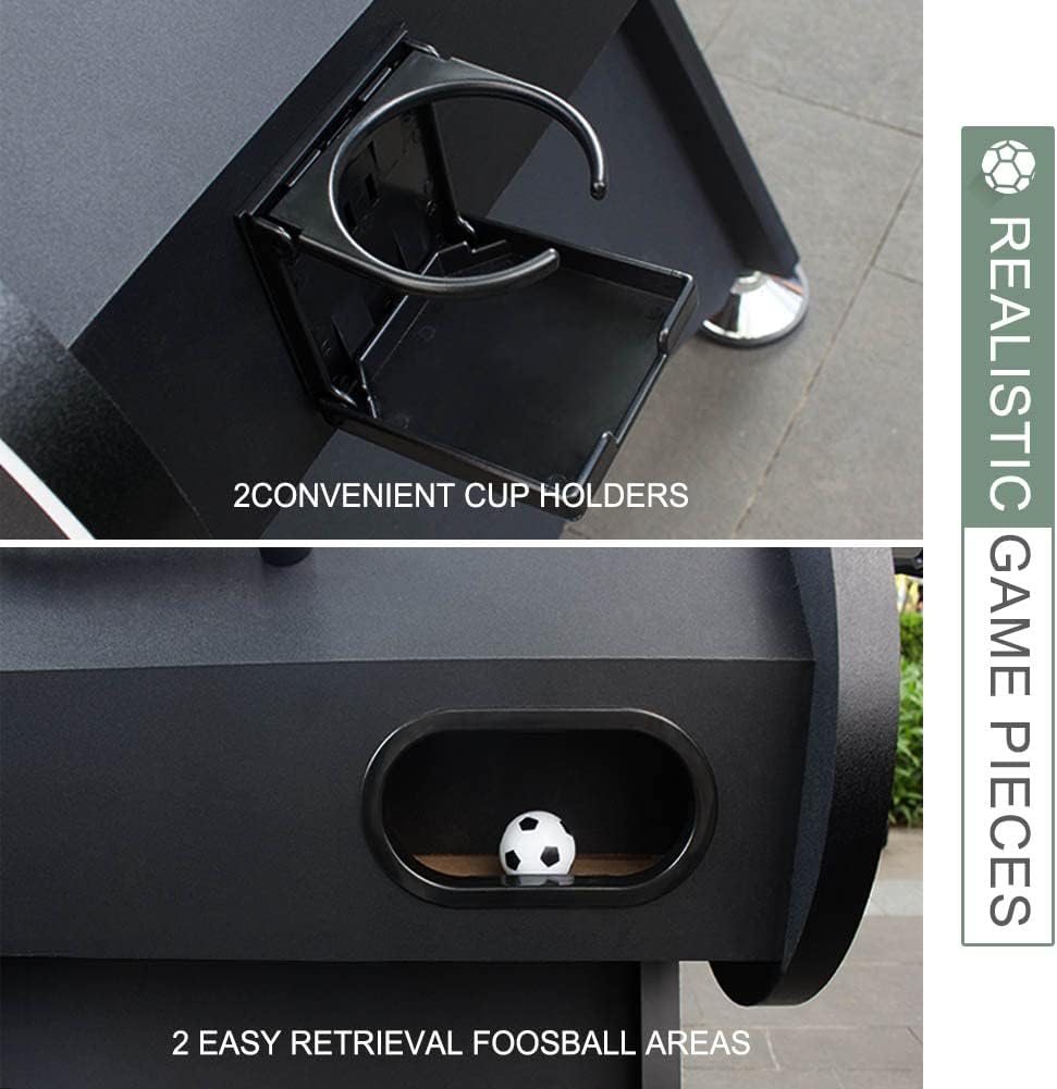Black Foosball Table – 56-Inch Competition-Size Soccer Game with 2 Balls and Drink Holders
