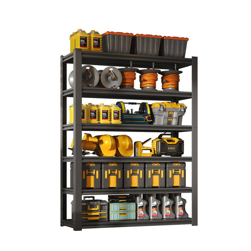 82 In. H 6-Tier Metal Shelve, 2400 Lbs. Heavy Duty Storage Shelve, Adjustable Garage Shelf Industrial Utility Rack-Black