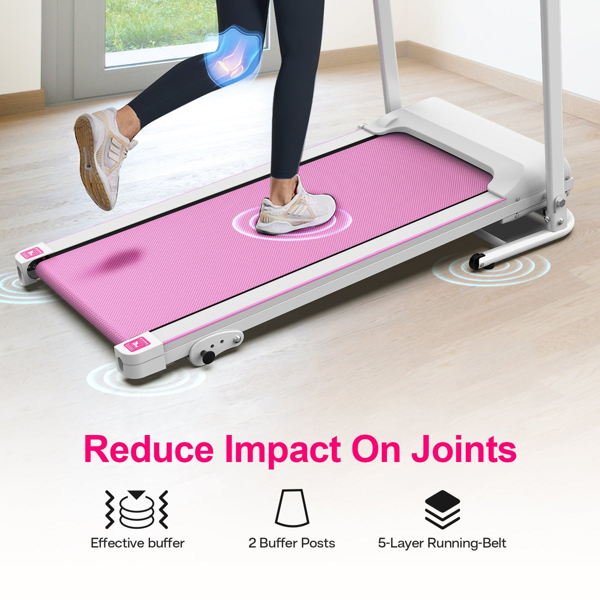 Foldable Electric Treadmill 2.5 HP, 265 lb Capacity, Pink and White