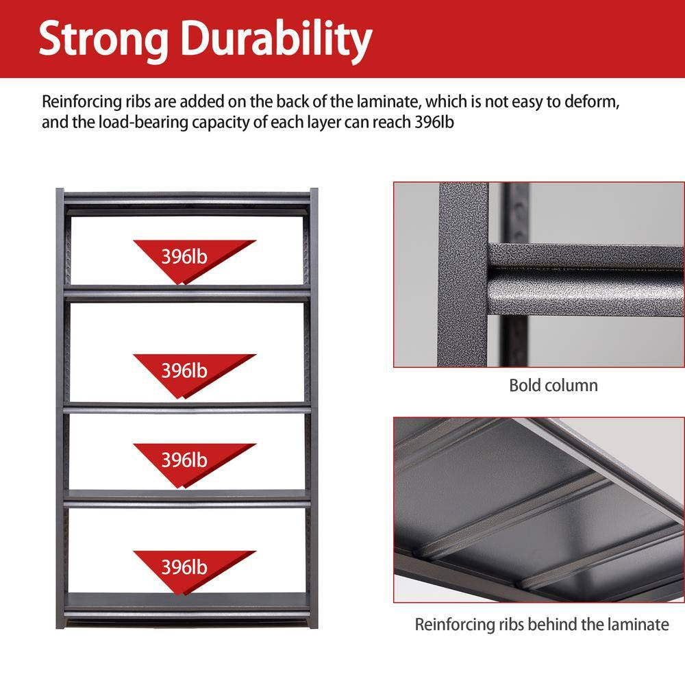 72 In. H 5-Tier Metal Shelves 2000 Lbs. Heavy Duty Storage Shelve Adjustable Garage Shelf Industrial Shelving Unit-Black