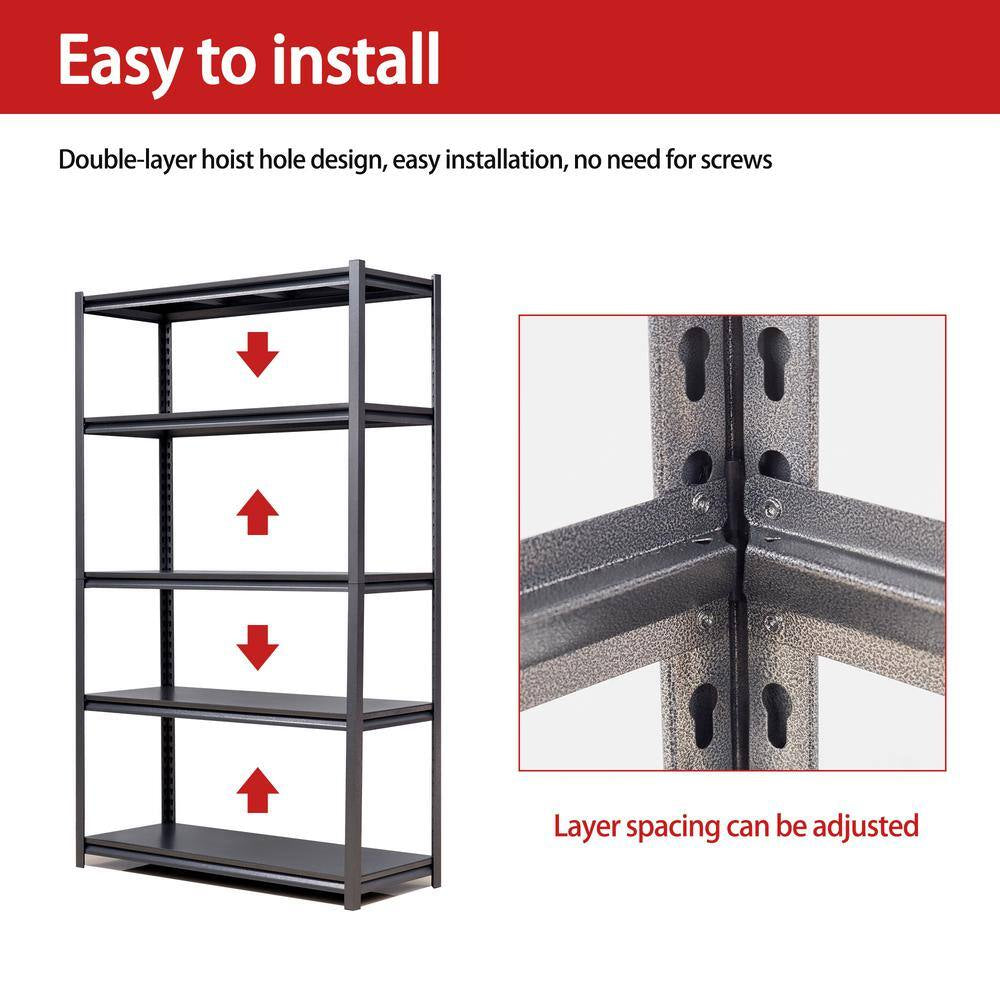 72 In. H 5-Tier Metal Shelves 2000 Lbs. Heavy Duty Storage Shelve Adjustable Garage Shelf Industrial Shelving Unit-Black
