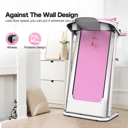 Foldable Electric Treadmill 2.5 HP, 265 lb Capacity, Pink and White
