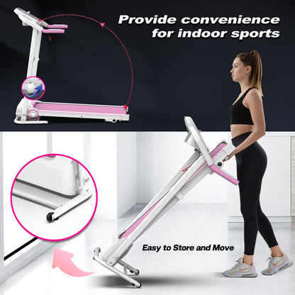 Foldable Electric Treadmill 2.5 HP, 265 lb Capacity, Pink and White
