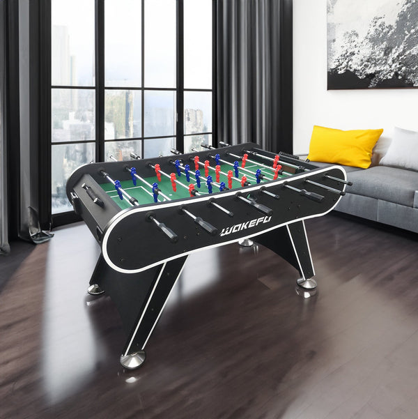 Black Foosball Table – 56-Inch Competition-Size Soccer Game with 2 Balls and Drink Holders