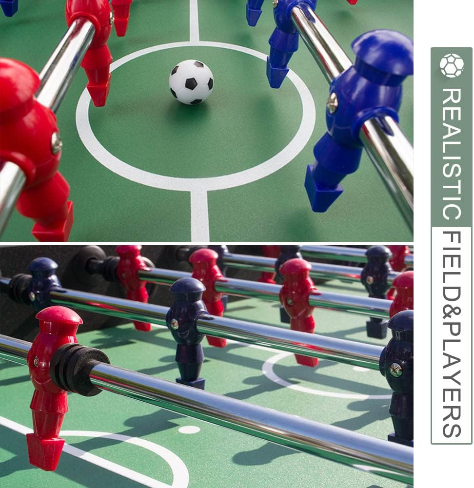 Black Foosball Table – 56-Inch Competition-Size Soccer Game with 2 Balls and Drink Holders