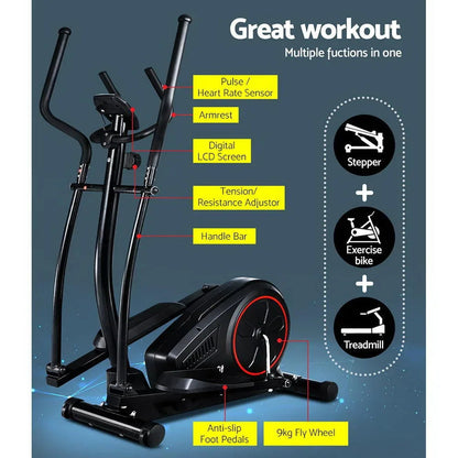Everfit Elliptical Cross Trainer Exercise Bike with 8-Level Resistance