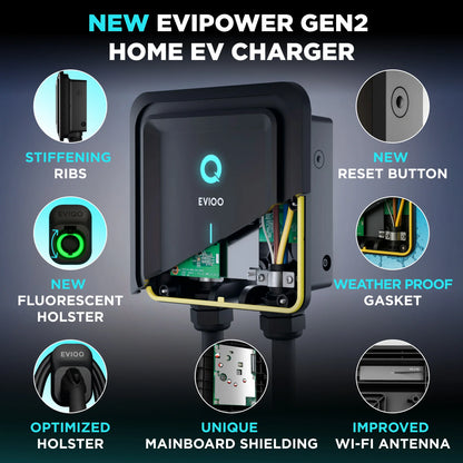 EVIQO Level 2 EV Charger, 48A 11.5 kW, Hardwired, SAE J1772