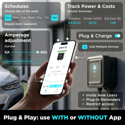 EVIQO Level 2 EV Charger, 48A 11.5 kW, Hardwired, SAE J1772