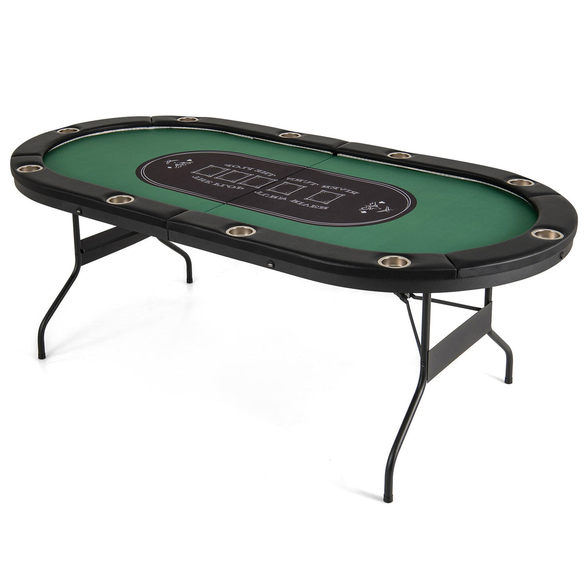 10-Player Folding Poker Table with LED Lights, USB Ports & 10 Cup Holders