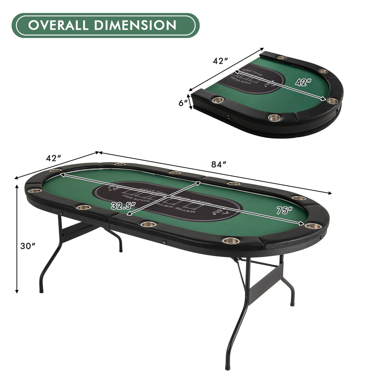 10-Player Folding Poker Table with LED Lights, USB Ports & 10 Cup Holders