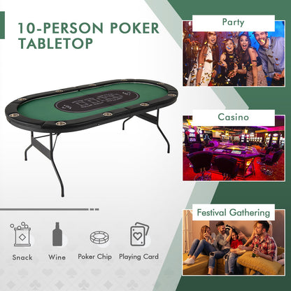 10-Player Folding Poker Table with LED Lights, USB Ports & 10 Cup Holders