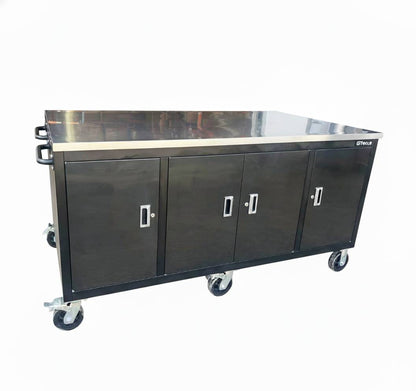 71 x 39 in Garage Island Workbench with Stainless Steel Top, 15 Drawers & 3 Cupboards