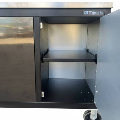 71 x 39 in Garage Island Workbench with Stainless Steel Top, 15 Drawers & 3 Cupboards