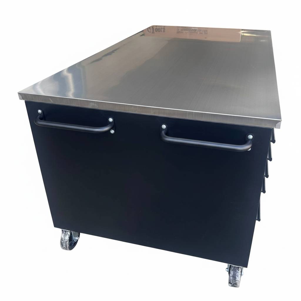 71 x 39 in Garage Island Workbench with Stainless Steel Top, 15 Drawers & 3 Cupboards