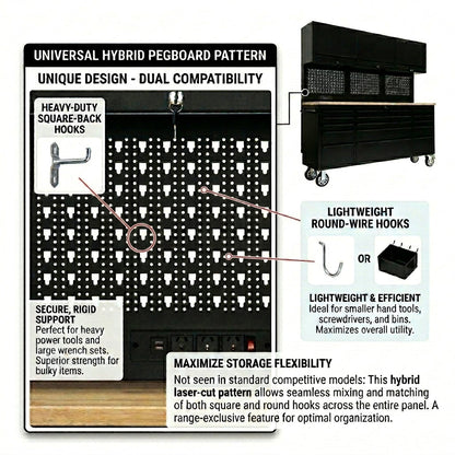 GT7218 72-Inch Rolling Tool Chest with Wood Workbench, LED Light, Power Strip & Upper Cabinets – Black