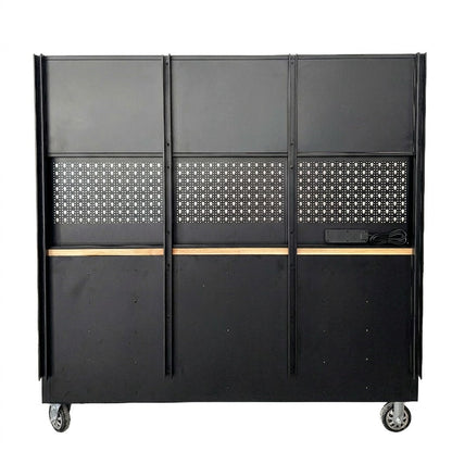 GT7218 72-Inch Rolling Tool Chest with Wood Workbench, LED Light, Power Strip & Upper Cabinets – Black