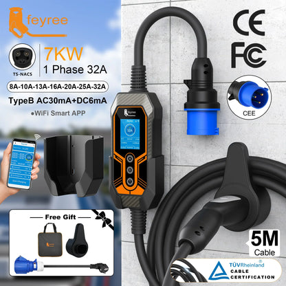 feyree TS-NACS 7kW Portable EV Charger, 32A, Smart App Control