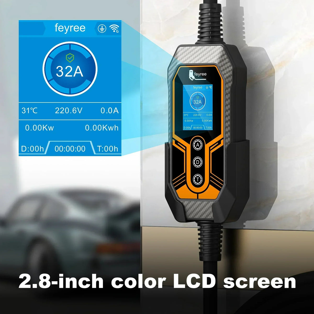 feyree TS-NACS 7kW Portable EV Charger, 32A, Smart App Control